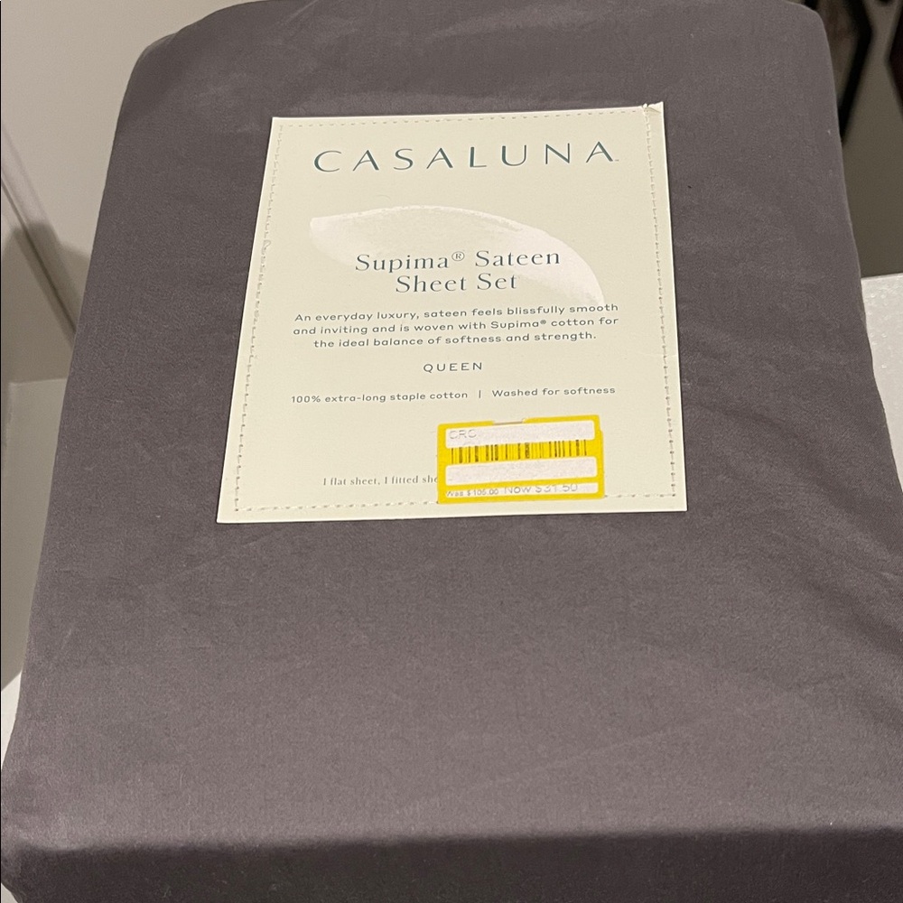 Casaluna Supima Sateen Sheet Set in Charcoal - Picture 2 of 5